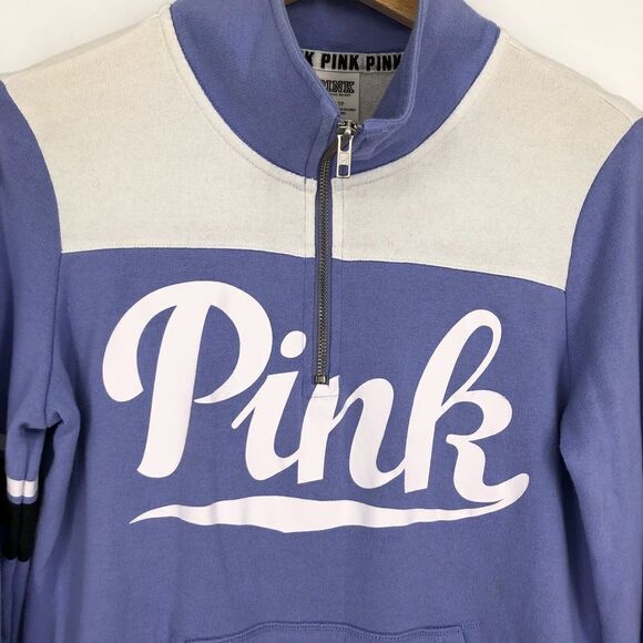PINK‎ by VS Colorblock Graphic Quarter Zip Sweatshirt Purple - Picture 3 of 5